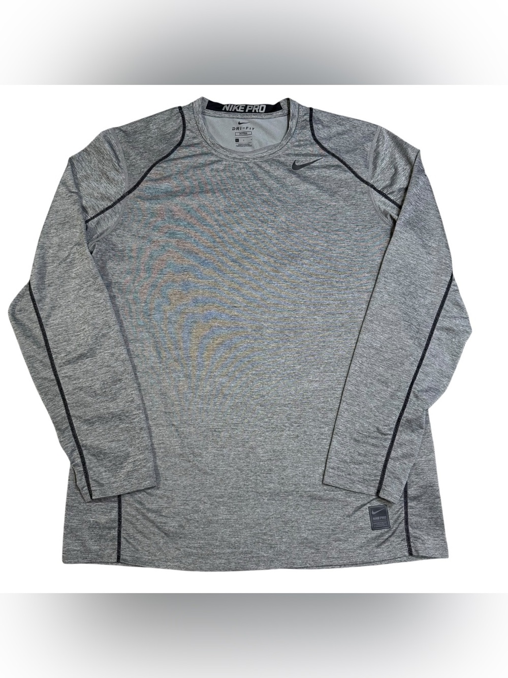 Nike Pro Combat Dri-Fit Men's L Fitted Vented Heather Gray Long Sleeve Shirt Gym